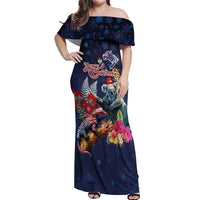 Australia and New Zealand Off Shoulder Maxi Dress Merry Christmas-Tuatara and Koala with Plants Xmas Style LT03 Women Navy - Polynesian Pride