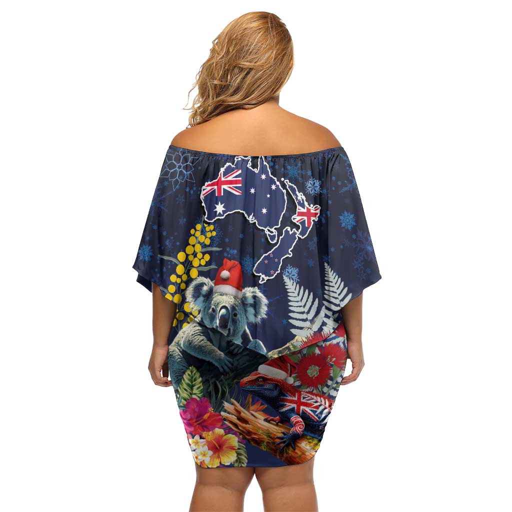 Australia and New Zealand Off Shoulder Short Dress Merry Christmas-Tuatara and Koala with Plants Xmas Style LT03 - Polynesian Pride