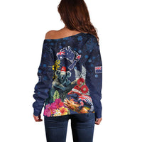 Australia and New Zealand Off Shoulder Sweater Merry Christmas-Tuatara and Koala with Plants Xmas Style LT03 - Polynesian Pride