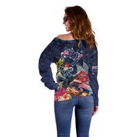 Australia and New Zealand Off Shoulder Sweater Merry Christmas-Tuatara and Koala with Plants Xmas Style LT03 - Polynesian Pride