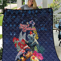 Australia and New Zealand Quilt Merry Christmas-Tuatara and Koala with Plants Xmas Style LT03 Navy - Polynesian Pride