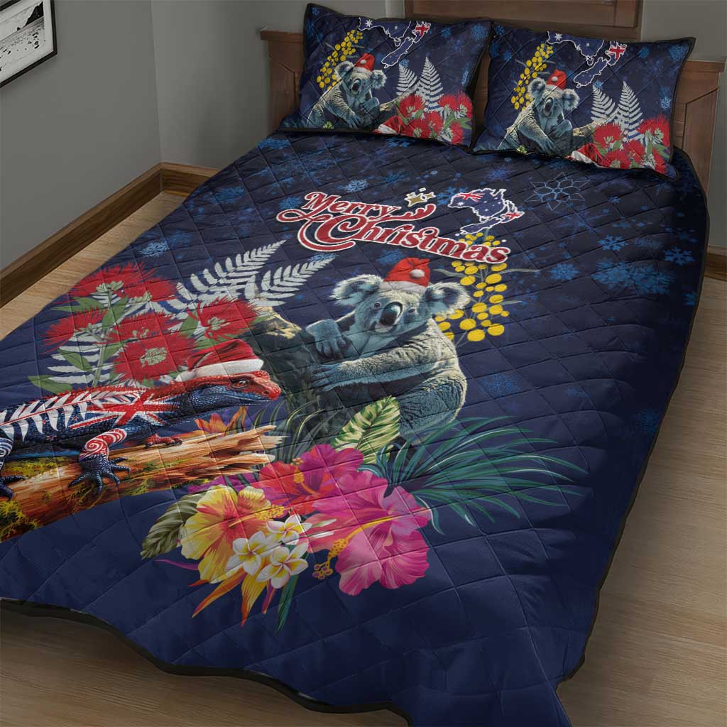Australia and New Zealand Quilt Bed Set Merry Christmas-Tuatara and Koala with Plants Xmas Style LT03 - Polynesian Pride