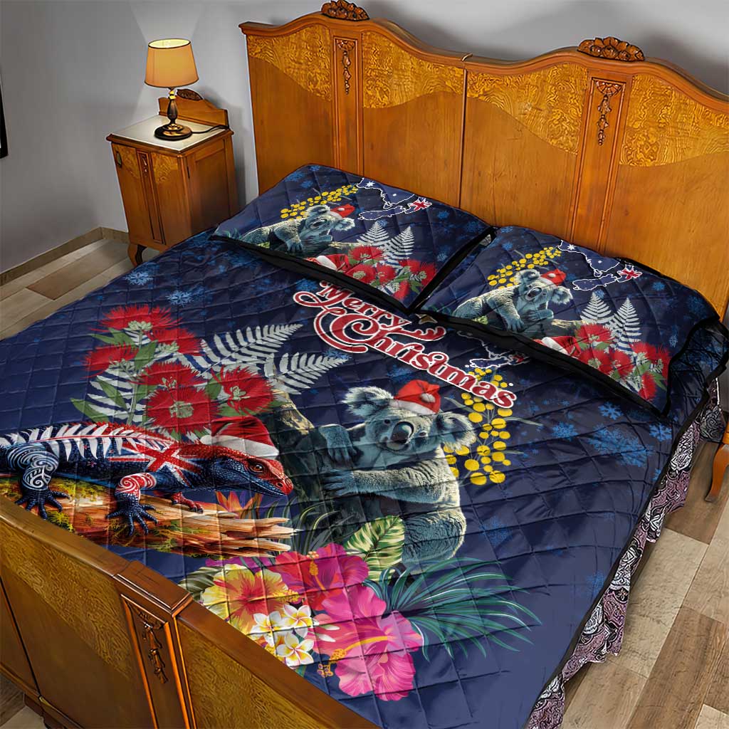 Australia and New Zealand Quilt Bed Set Merry Christmas-Tuatara and Koala with Plants Xmas Style LT03 - Polynesian Pride