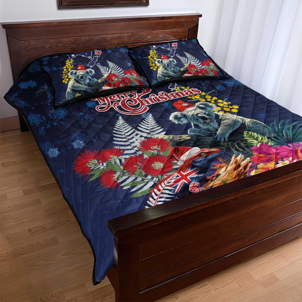 Australia and New Zealand Quilt Bed Set Merry Christmas-Tuatara and Koala with Plants Xmas Style LT03 - Polynesian Pride