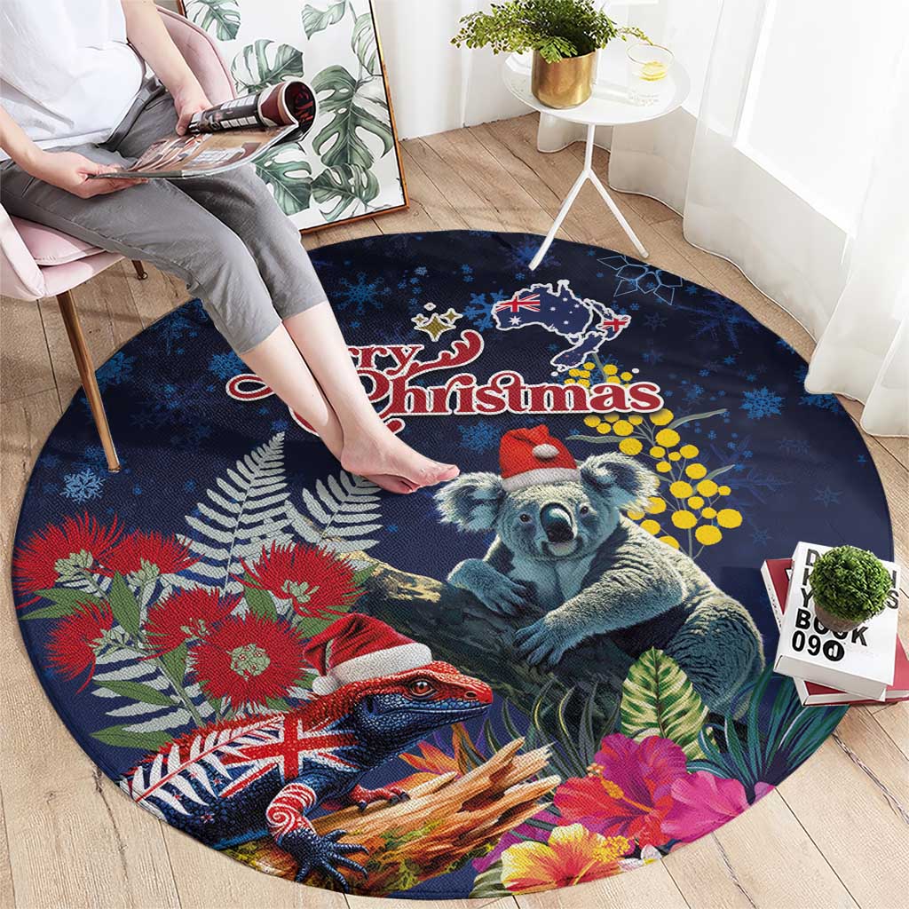 Australia and New Zealand Round Carpet Merry Christmas-Tuatara and Koala with Plants Xmas Style LT03 - Polynesian Pride