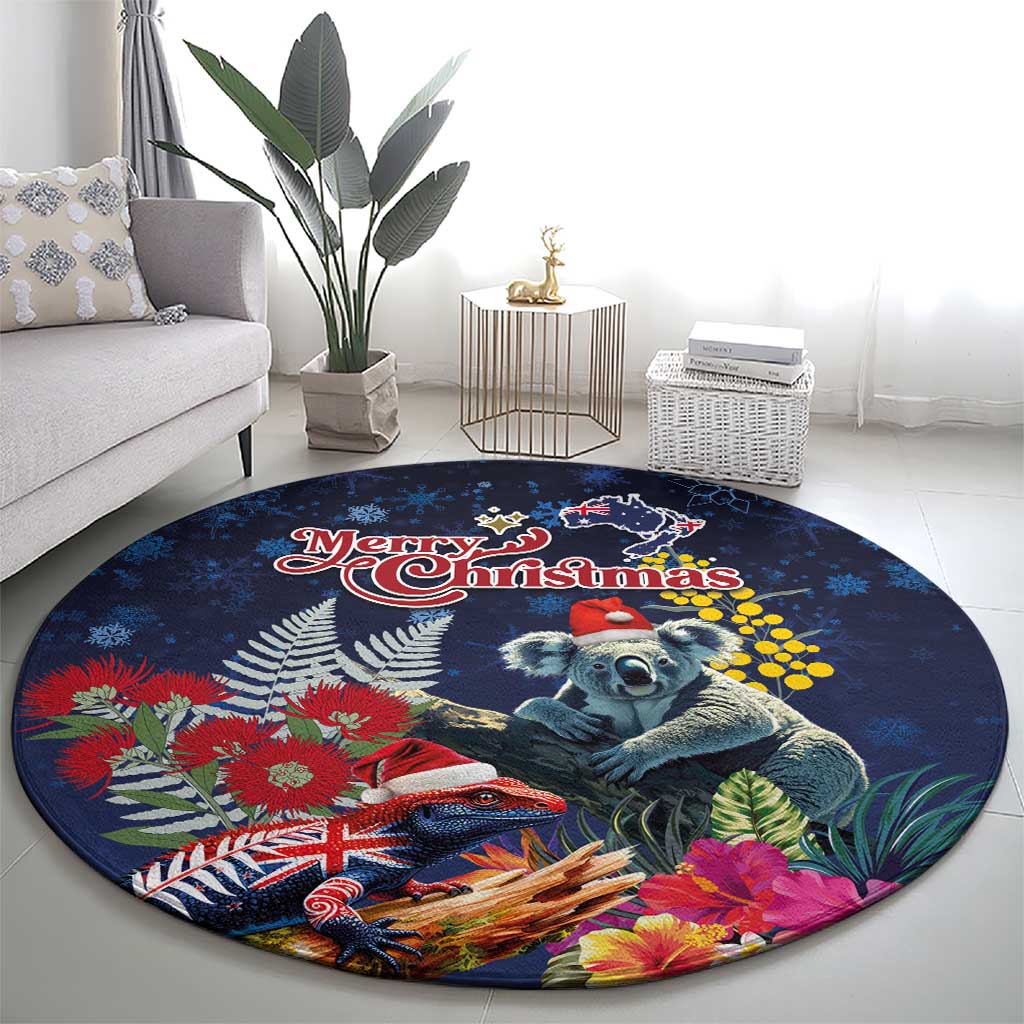 Australia and New Zealand Round Carpet Merry Christmas-Tuatara and Koala with Plants Xmas Style LT03 - Polynesian Pride