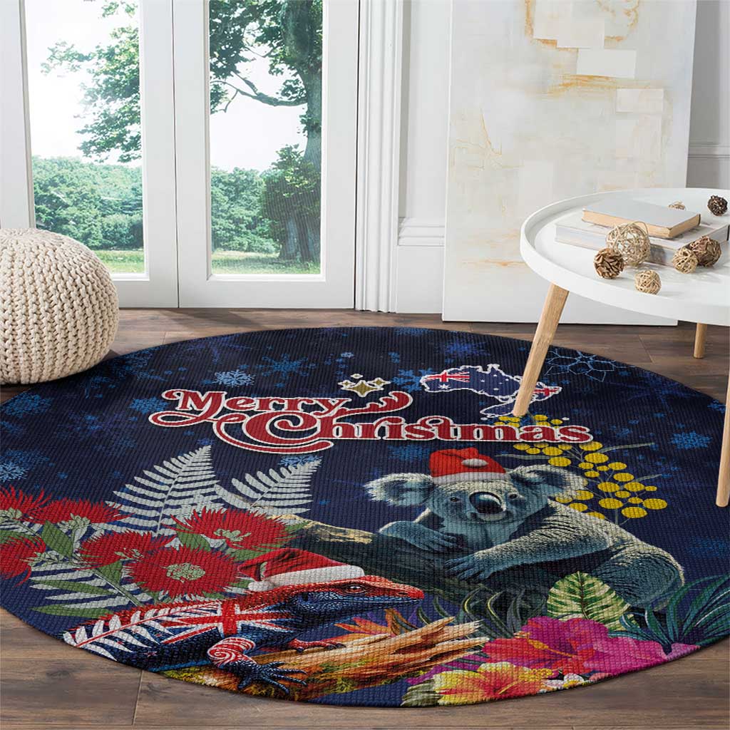 Australia and New Zealand Round Carpet Merry Christmas-Tuatara and Koala with Plants Xmas Style LT03 - Polynesian Pride