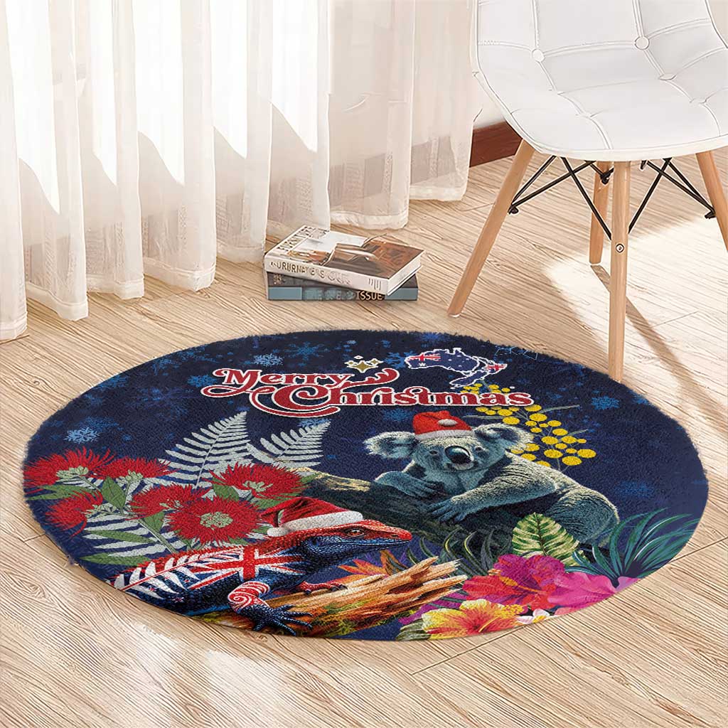 Australia and New Zealand Round Carpet Merry Christmas-Tuatara and Koala with Plants Xmas Style LT03 - Polynesian Pride