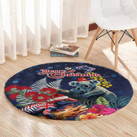 Australia and New Zealand Round Carpet Merry Christmas-Tuatara and Koala with Plants Xmas Style LT03 - Polynesian Pride