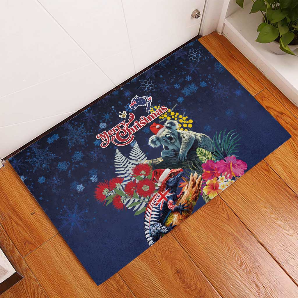 Australia and New Zealand Rubber Doormat Merry Christmas-Tuatara and Koala with Plants Xmas Style LT03 - Polynesian Pride