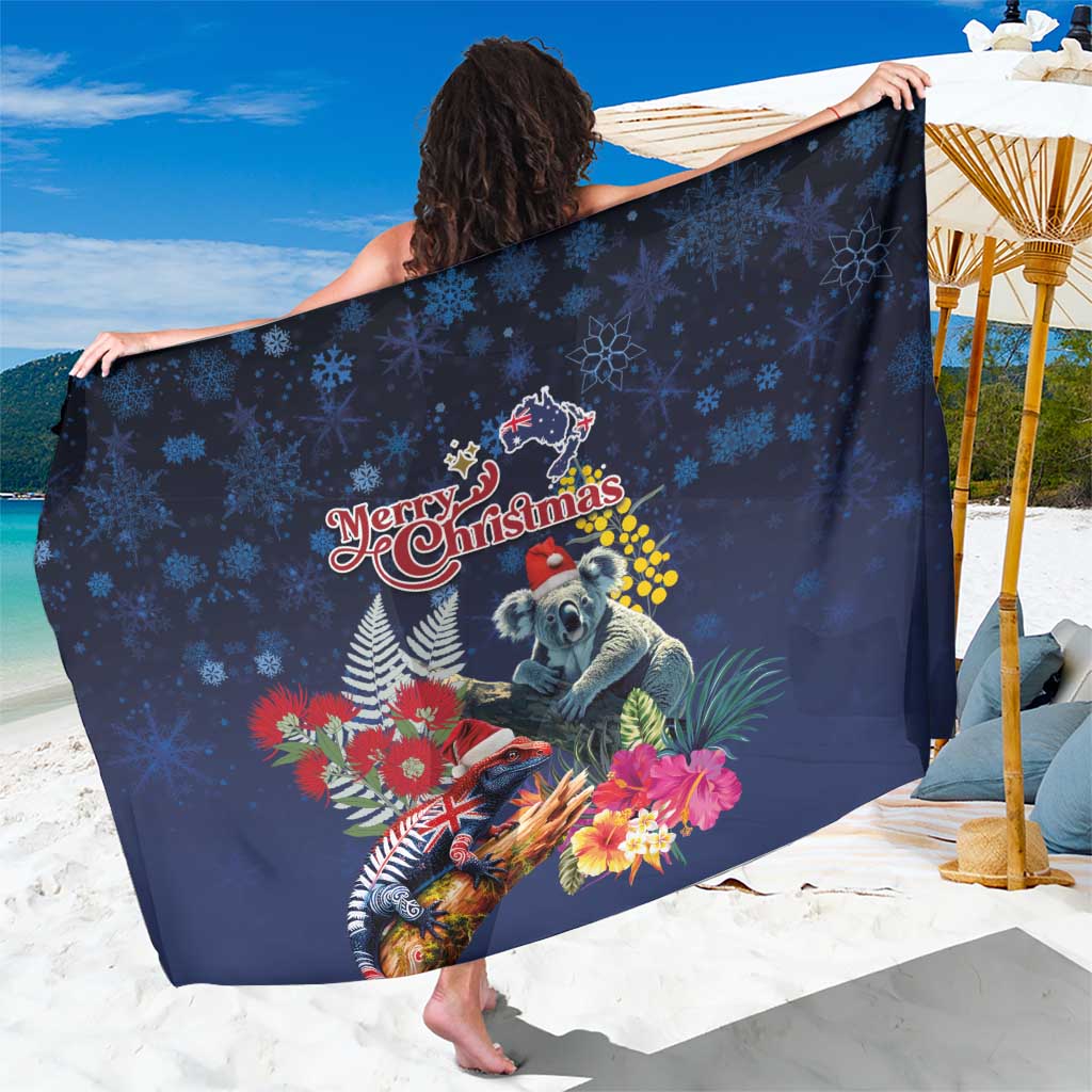 Australia and New Zealand Sarong Merry Christmas-Tuatara and Koala with Plants Xmas Style LT03 One Size 44 x 66 inches Navy - Polynesian Pride