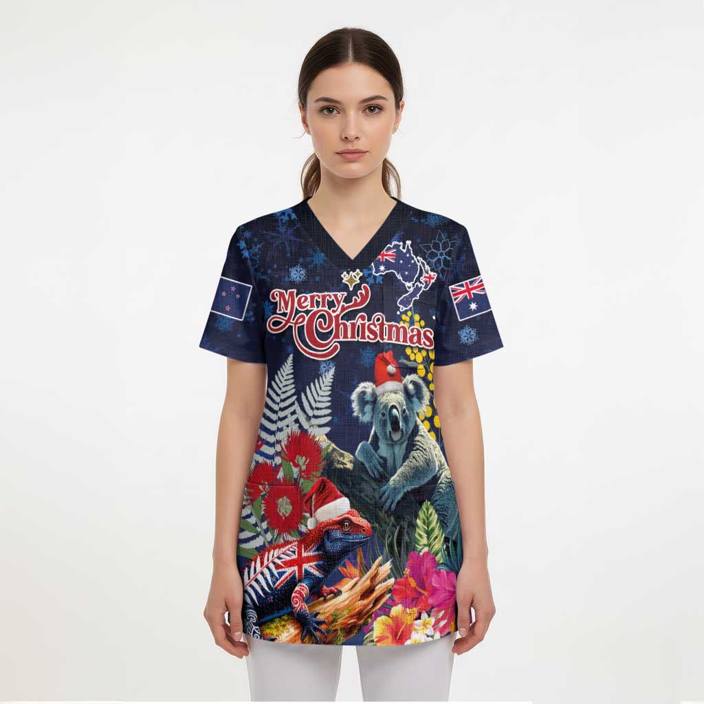 Australia and New Zealand Scrub Top Merry Christmas-Tuatara and Koala with Plants Xmas Style LT03 - Polynesian Pride