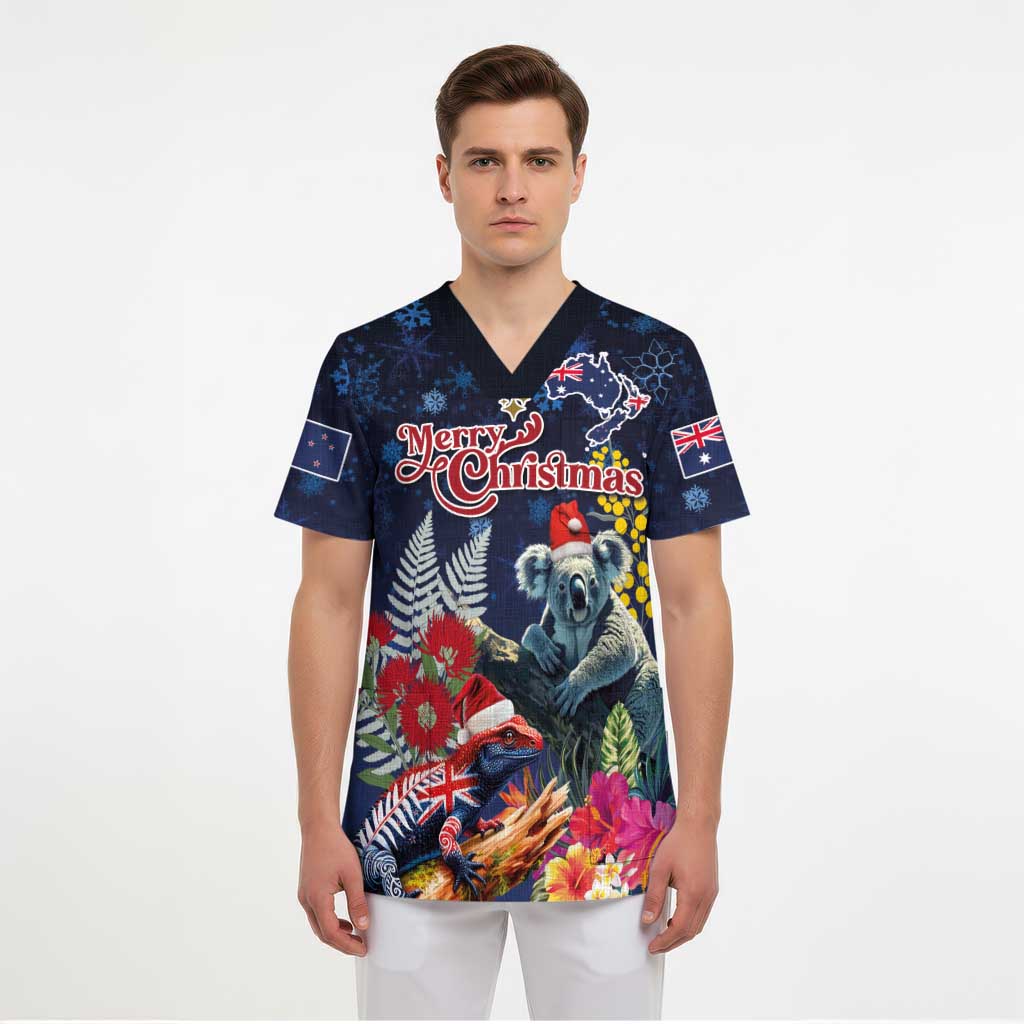 Australia and New Zealand Scrub Top Merry Christmas-Tuatara and Koala with Plants Xmas Style LT03 - Polynesian Pride