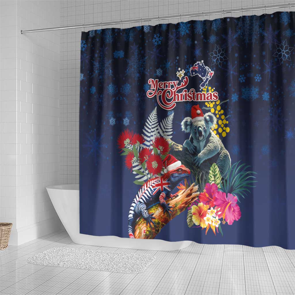 Australia and New Zealand Shower Curtain Merry Christmas-Tuatara and Koala with Plants Xmas Style LT03 - Polynesian Pride