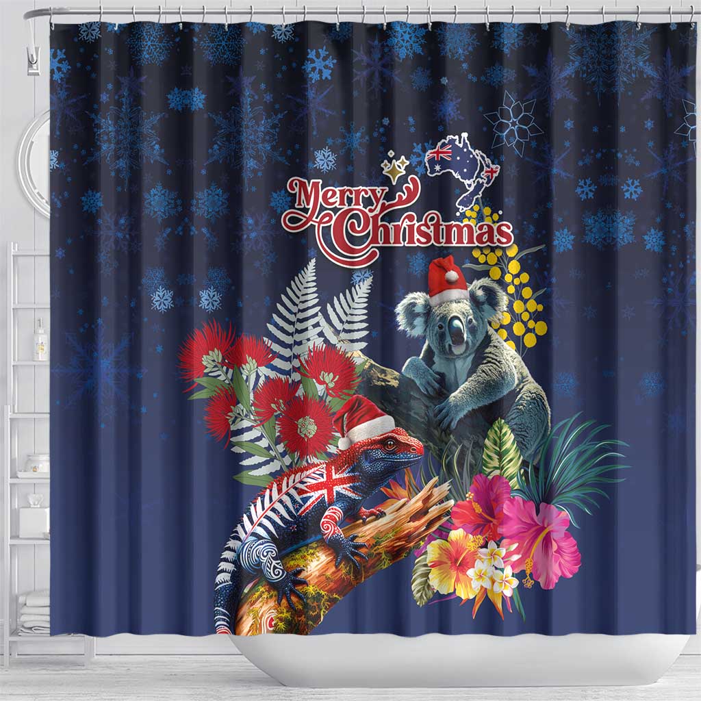 Australia and New Zealand Shower Curtain Merry Christmas-Tuatara and Koala with Plants Xmas Style LT03 - Polynesian Pride