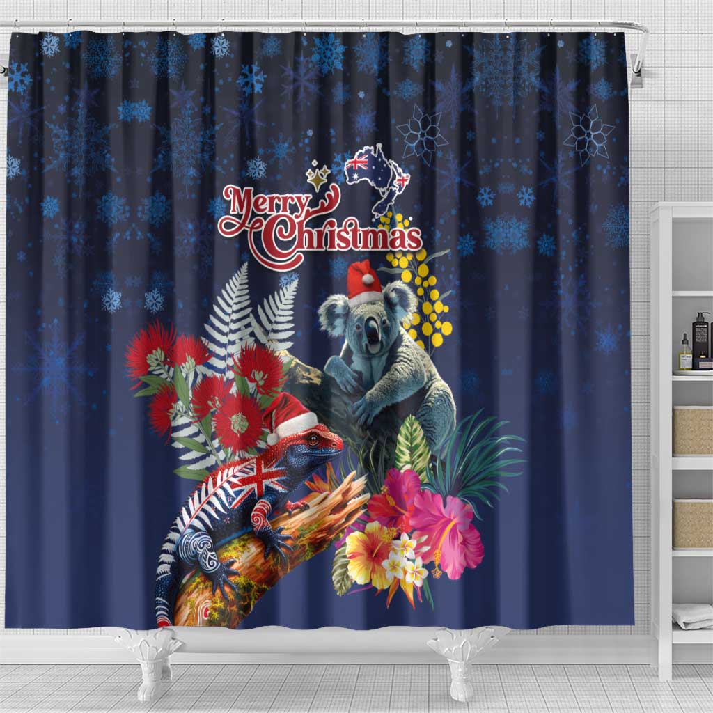 Australia and New Zealand Shower Curtain Merry Christmas-Tuatara and Koala with Plants Xmas Style LT03 - Polynesian Pride