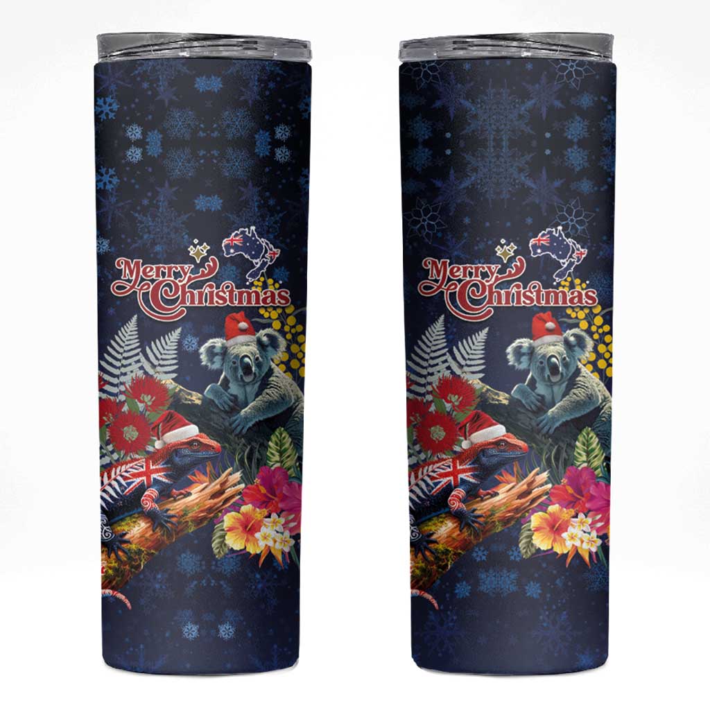 Australia and New Zealand Skinny Tumbler Merry Christmas-Tuatara and Koala with Plants Xmas Style LT03 Navy - Polynesian Pride
