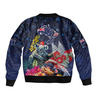 Australia and New Zealand Sleeve Zip Bomber Jacket Merry Christmas-Tuatara and Koala with Plants Xmas Style LT03 - Polynesian Pride
