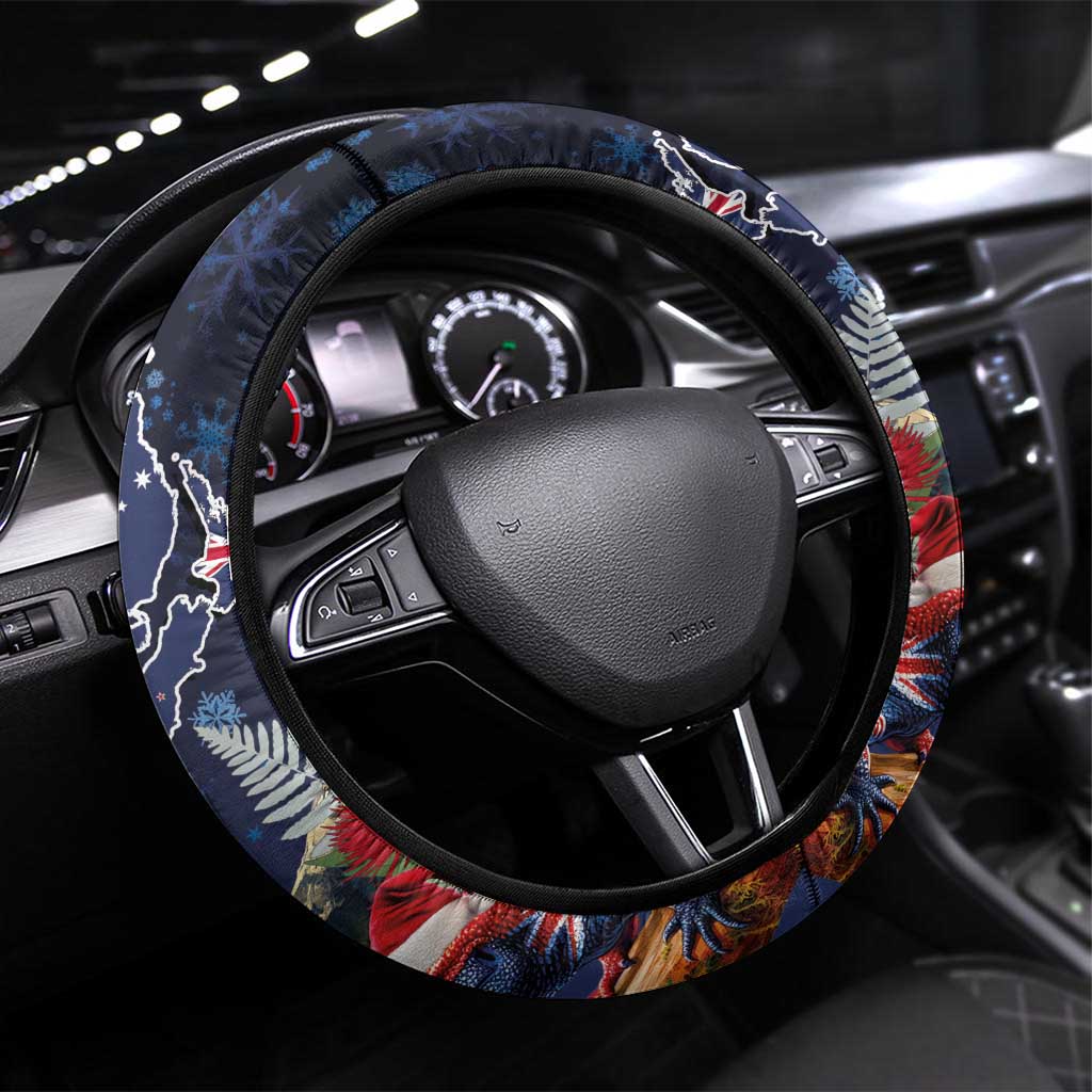 Australia and New Zealand Steering Wheel Cover Merry Christmas-Tuatara and Koala with Plants Xmas Style