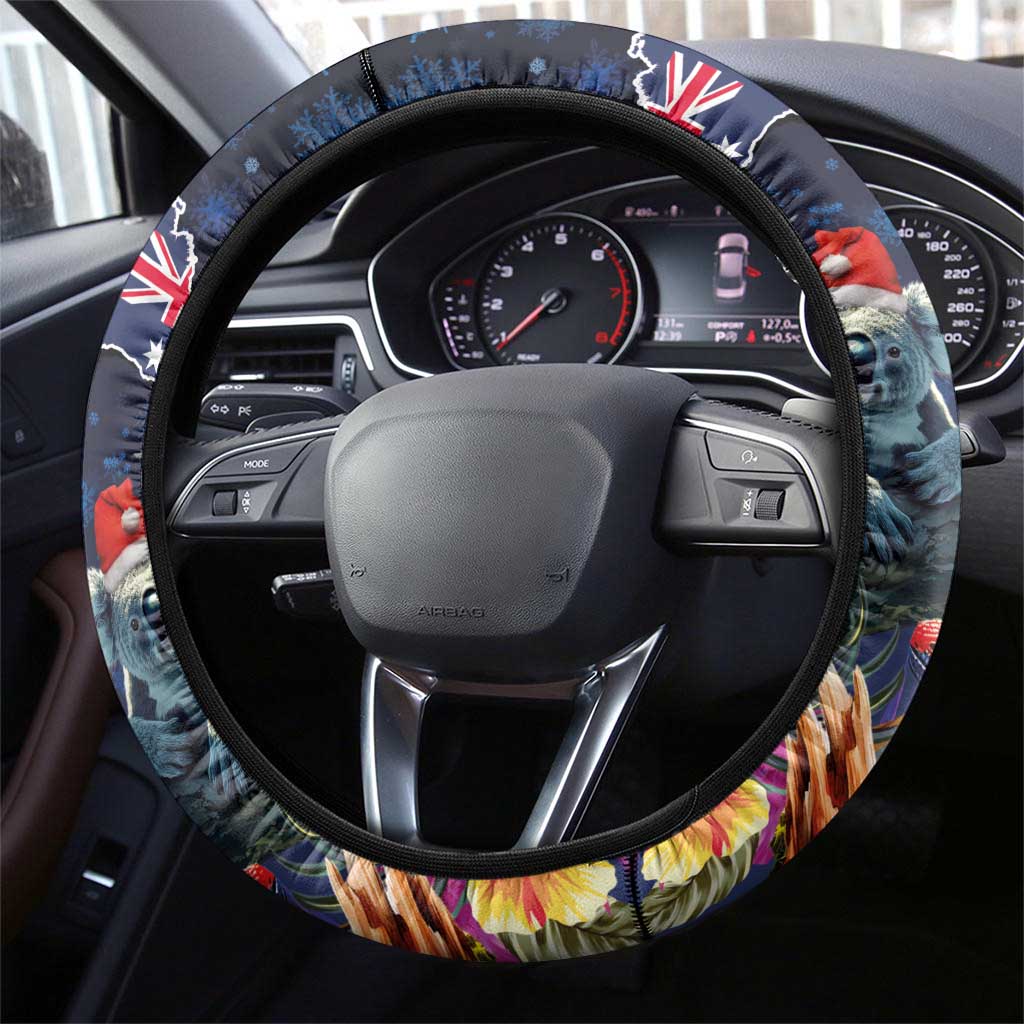Australia and New Zealand Steering Wheel Cover Merry Christmas-Tuatara and Koala with Plants Xmas Style