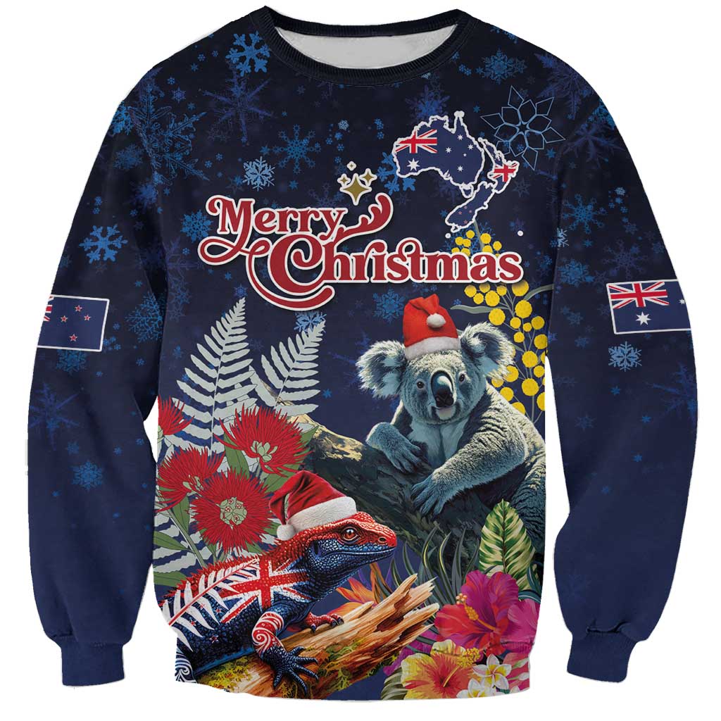 Australia and New Zealand Sweatshirt Merry Christmas-Tuatara and Koala with Plants Xmas Style LT03 Unisex Navy - Polynesian Pride