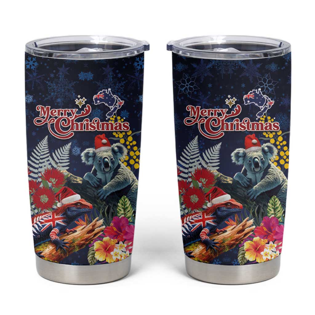 Australia and New Zealand Tumbler Cup Merry Christmas-Tuatara and Koala with Plants Xmas Style LT03 Navy - Polynesian Pride