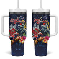 Australia and New Zealand Tumbler With Handle Merry Christmas-Tuatara and Koala with Plants Xmas Style LT03 One Size: 40 oz Navy - Polynesian Pride