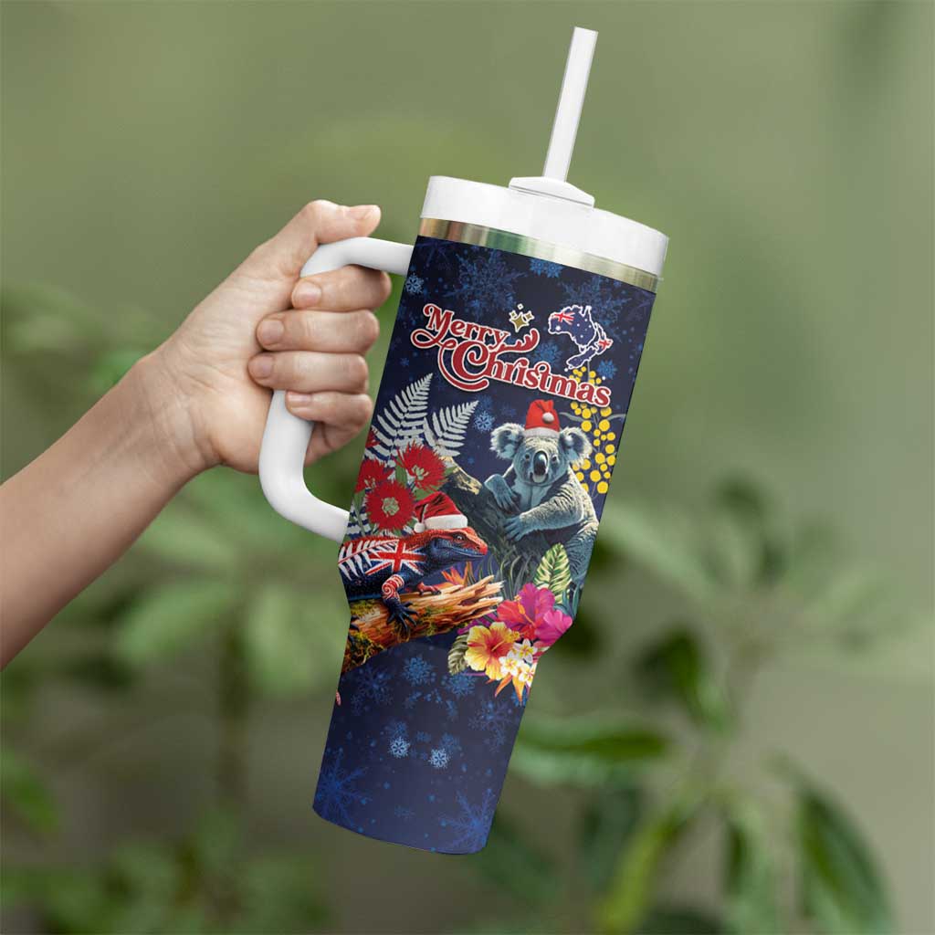 Australia and New Zealand Tumbler With Handle Merry Christmas-Tuatara and Koala with Plants Xmas Style LT03 - Polynesian Pride