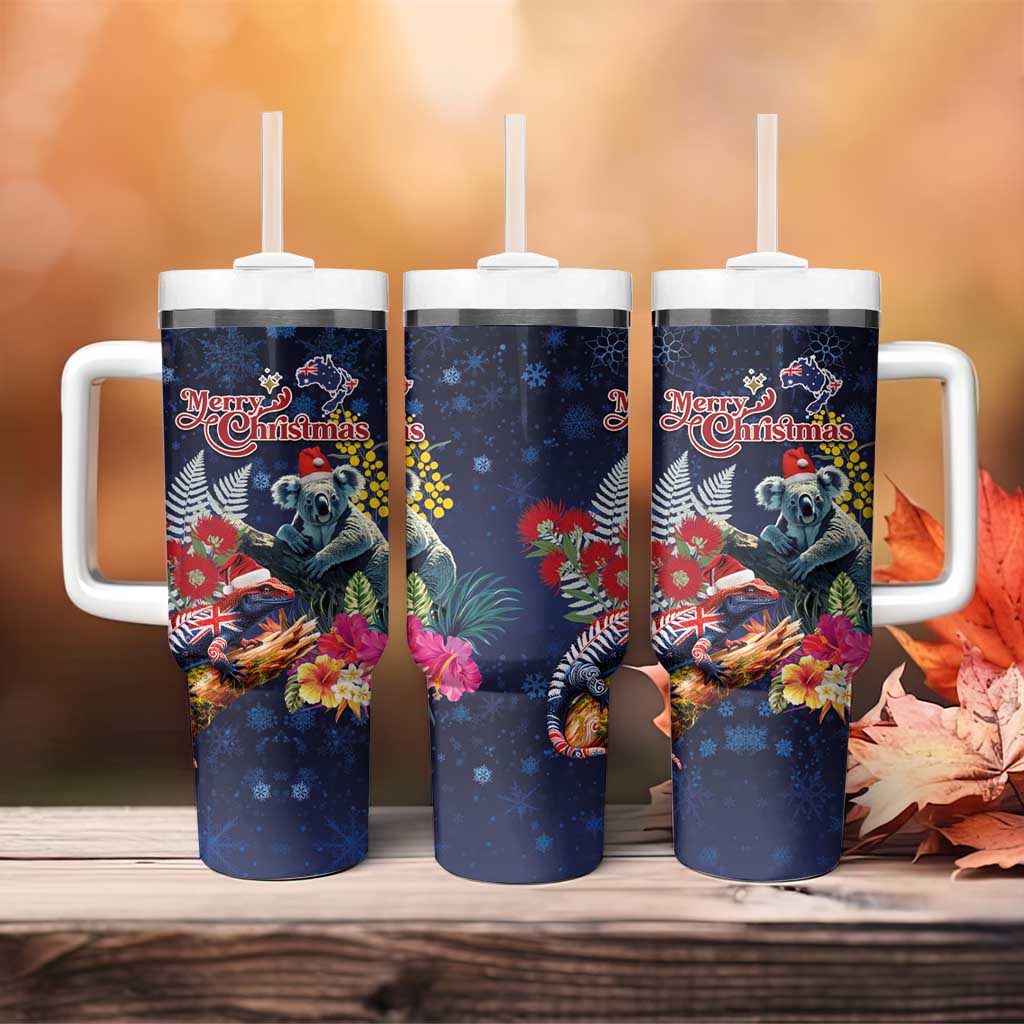 Australia and New Zealand Tumbler With Handle Merry Christmas-Tuatara and Koala with Plants Xmas Style LT03 - Polynesian Pride