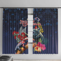 Australia and New Zealand Window Curtain Merry Christmas-Tuatara and Koala with Plants Xmas Style LT03 With Hooks Navy - Polynesian Pride