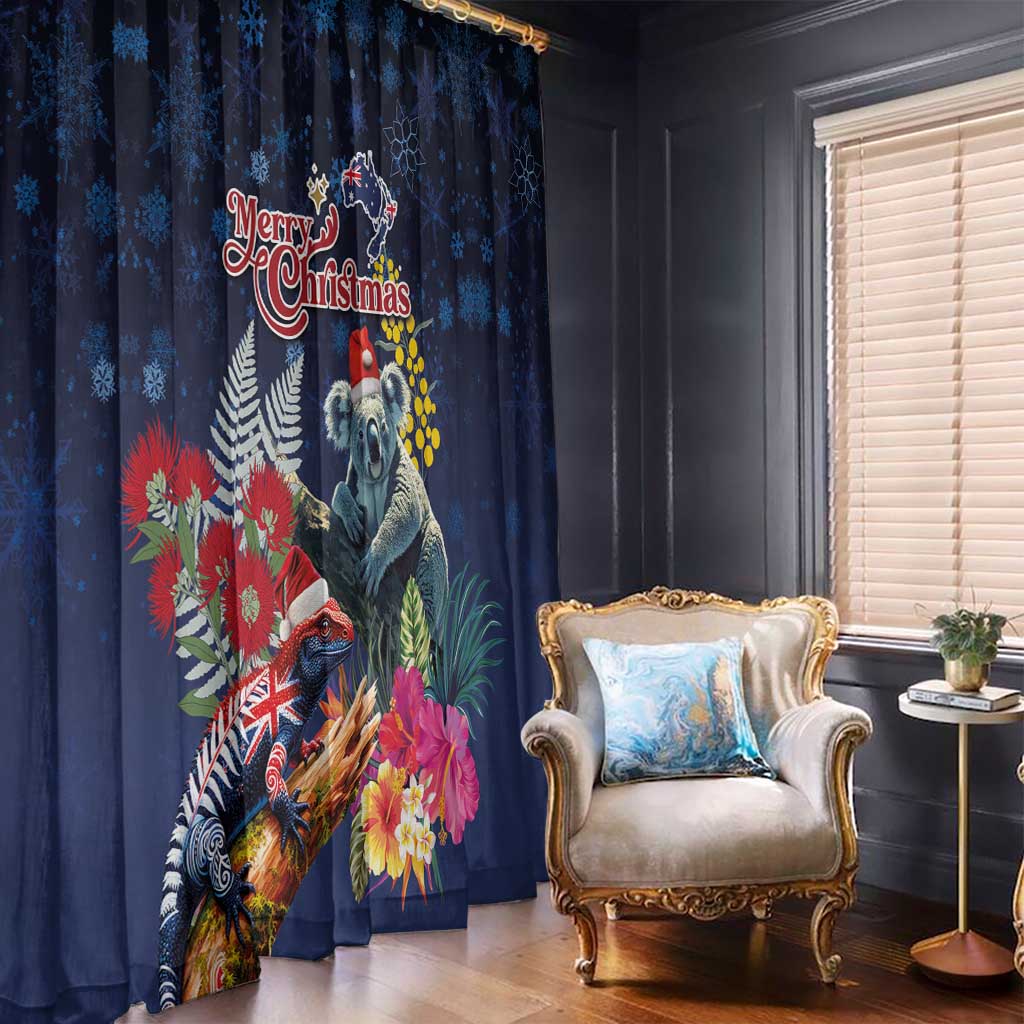 Australia and New Zealand Window Curtain Merry Christmas-Tuatara and Koala with Plants Xmas Style LT03 - Polynesian Pride