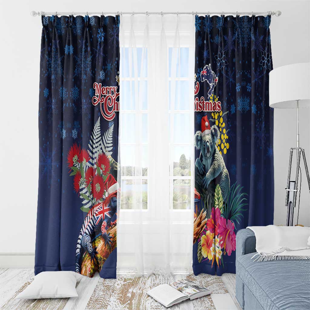 Australia and New Zealand Window Curtain Merry Christmas-Tuatara and Koala with Plants Xmas Style LT03 - Polynesian Pride