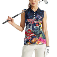 Australia and New Zealand Women Sleeveless Polo Shirt Merry Christmas-Tuatara and Koala with Plants Xmas Style LT03 - Polynesian Pride
