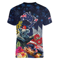 Australia and New Zealand Women V-Neck T-Shirt Merry Christmas-Tuatara and Koala with Plants Xmas Style LT03 - Polynesian Pride