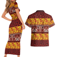 Samoa Siapo and Tapa Couples Matching Short Sleeve Bodycon Dress and Hawaiian Shirt Pacific Tribal Pattern with Hibiscus Striped Style LT03 - Polynesian Pride