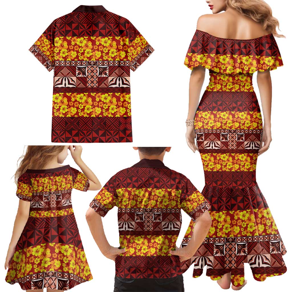 Samoa Siapo and Tapa Family Matching Mermaid Dress and Hawaiian Shirt Pacific Tribal Pattern with Hibiscus Striped Style LT03 - Polynesian Pride
