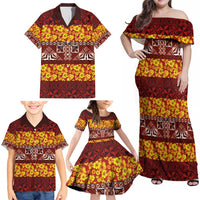 Samoa Siapo and Tapa Family Matching Off Shoulder Maxi Dress and Hawaiian Shirt Pacific Tribal Pattern with Hibiscus Striped Style LT03 - Polynesian Pride