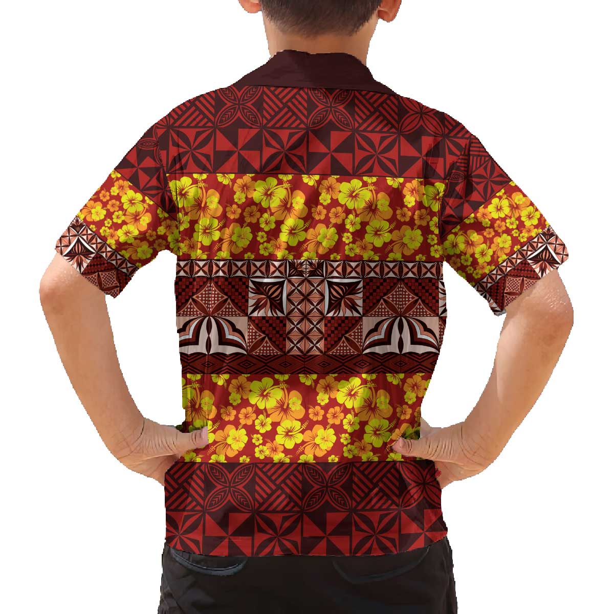 Samoa Siapo and Tapa Family Matching Off Shoulder Short Dress and Hawaiian Shirt Pacific Tribal Pattern with Hibiscus Striped Style LT03 - Polynesian Pride