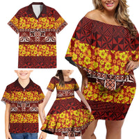 Samoa Siapo and Tapa Family Matching Off Shoulder Short Dress and Hawaiian Shirt Pacific Tribal Pattern with Hibiscus Striped Style LT03 - Polynesian Pride