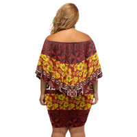 Samoa Siapo and Tapa Family Matching Off Shoulder Short Dress and Hawaiian Shirt Pacific Tribal Pattern with Hibiscus Striped Style LT03 - Polynesian Pride