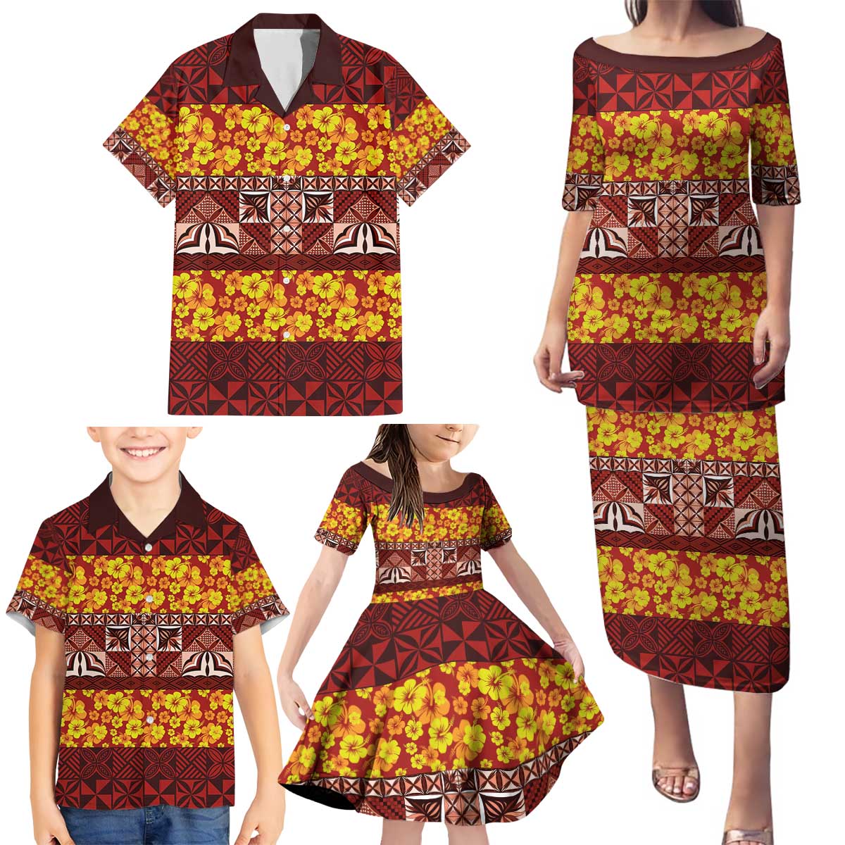 Samoa Siapo and Tapa Family Matching Puletasi and Hawaiian Shirt Pacific Tribal Pattern with Hibiscus Striped Style LT03 - Polynesian Pride
