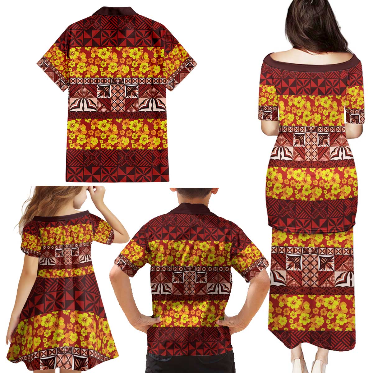 Samoa Siapo and Tapa Family Matching Puletasi and Hawaiian Shirt Pacific Tribal Pattern with Hibiscus Striped Style LT03 - Polynesian Pride