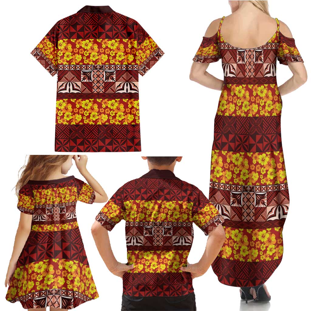 Samoa Siapo and Tapa Family Matching Summer Maxi Dress and Hawaiian Shirt Pacific Tribal Pattern with Hibiscus Striped Style LT03 - Polynesian Pride