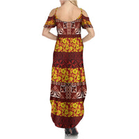 Samoa Siapo and Tapa Family Matching Summer Maxi Dress and Hawaiian Shirt Pacific Tribal Pattern with Hibiscus Striped Style LT03 - Polynesian Pride