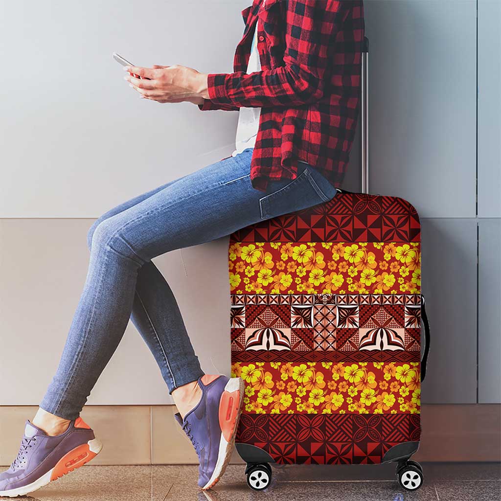 Samoa Siapo and Tapa Luggage Cover Pacific Tribal Pattern with Hibiscus Striped Style