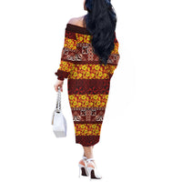 Samoa Siapo and Tapa Off The Shoulder Long Sleeve Dress Pacific Tribal Pattern with Hibiscus Striped Style LT03 - Polynesian Pride
