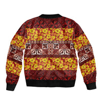 Samoa Siapo and Tapa Sleeve Zip Bomber Jacket Pacific Tribal Pattern with Hibiscus Striped Style