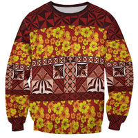 Samoa Siapo and Tapa Sweatshirt Pacific Tribal Pattern with Hibiscus Striped Style