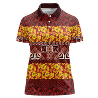 Samoa Siapo and Tapa Women Polo Shirt - Pacific Tribal Pattern with Hibiscus Striped Style LT03 Female Red - Polynesian Pride