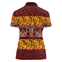 Samoa Siapo and Tapa Women Polo Shirt - Pacific Tribal Pattern with Hibiscus Striped Style LT03 - Polynesian Pride